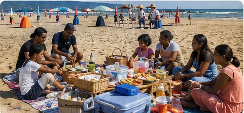 Pique-nique familial sur la plage